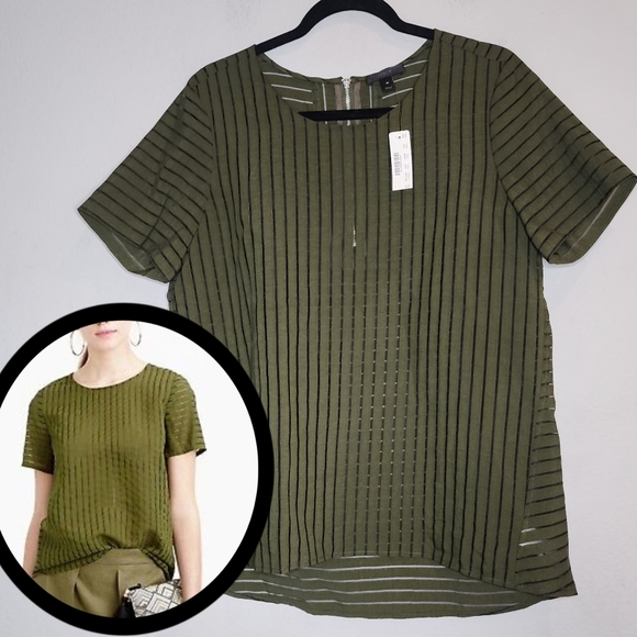 NWT J. Crew Green Shadow Stripe Semi Sheer Short Sleeve Top Size 10 - Picture 1 of 16